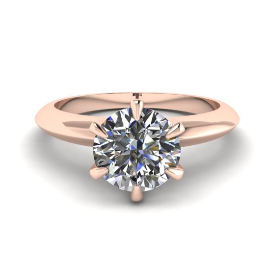 Anel de noivado de diamante redondo de 6 pinos em ouro rosa, Imagem 1