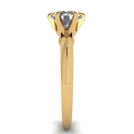 Anel de noivado de diamante redondo de 6 pinos em ouro amarelo,  Ampliar imagem 3