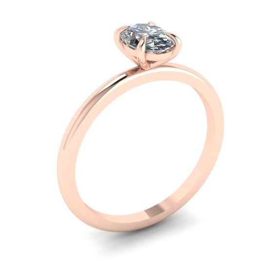 Clássico anel solitário de diamante oval ouro rosa,  Ampliar imagem 4