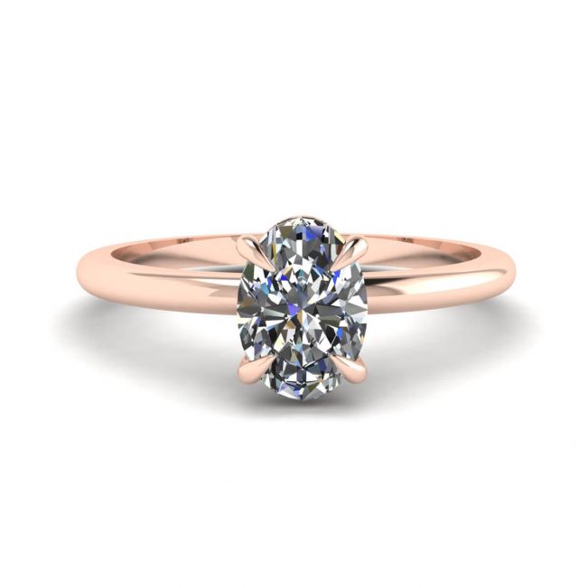 Clássico anel solitário de diamante oval ouro rosa