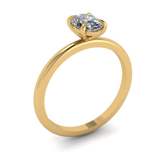 Clássico anel solitário de diamante oval ouro amarelo,  Ampliar imagem 4