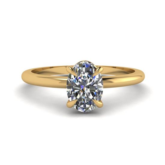 Clássico anel solitário de diamante oval ouro amarelo, Ampliar imagem 1
