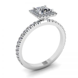 Anel de noivado de diamante com halo flutuante corte princesa - Foto 3