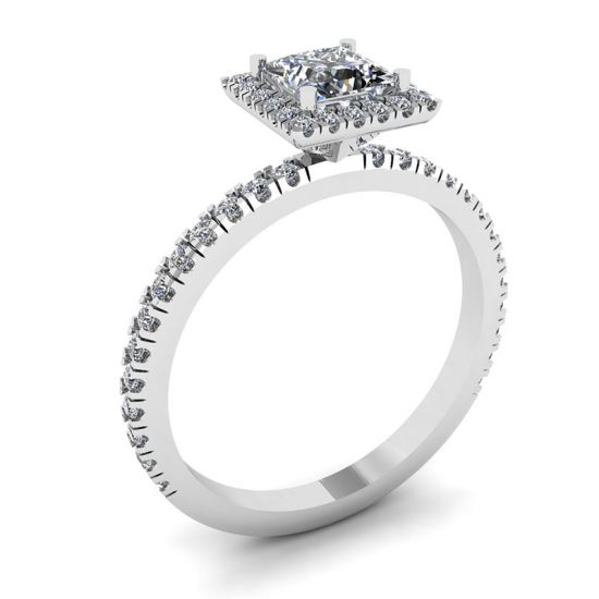 Anel de noivado de diamante com halo flutuante corte princesa,  Ampliar imagem 4