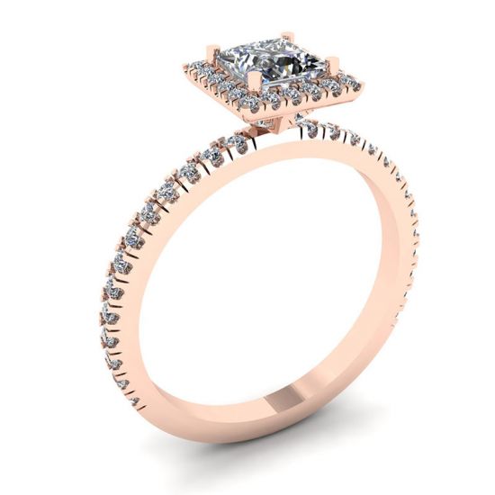 Anel de noivado com halo diamante flutuante corte princesa ouro rosa,  Ampliar imagem 4