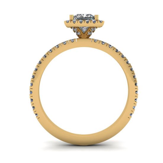 Anel de noivado com halo diamante flutuante corte princesa ouro amarelo,  Ampliar imagem 2