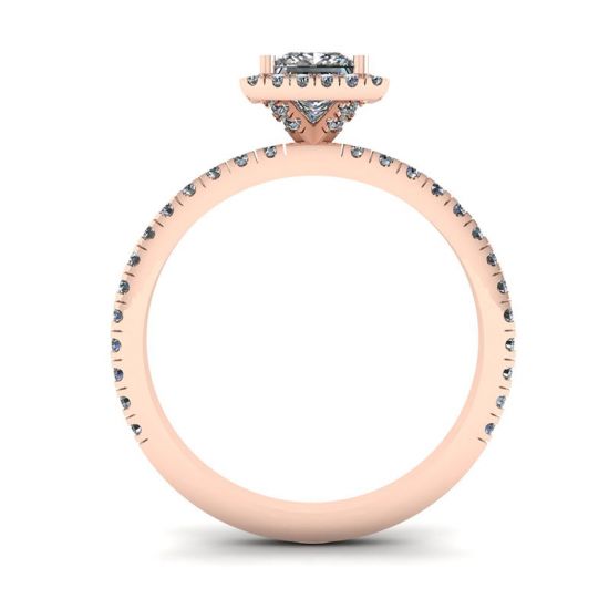 Anel de noivado com halo diamante flutuante corte princesa ouro rosa, More Image 0
