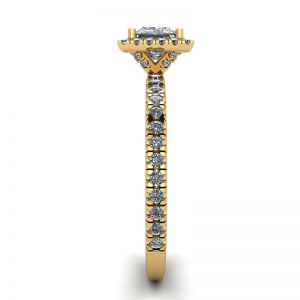 Anel de noivado com halo diamante flutuante corte princesa ouro amarelo - Foto 2