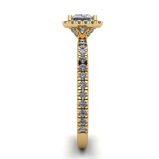 Anel de noivado com halo diamante flutuante corte princesa ouro amarelo,  Ampliar imagem 3