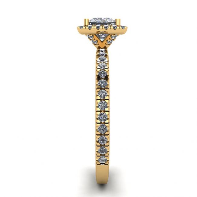Anel de noivado com halo diamante flutuante corte princesa ouro amarelo - Foto 2