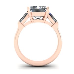 Anel de noivado com três pedras esmeralda e diamante baguete ouro rosa - Foto 1