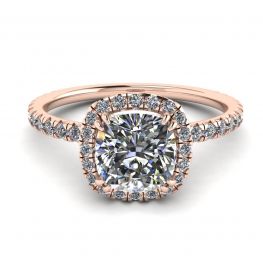 Almofada Anel de Noivado com Halo de Diamante Ouro Rosa