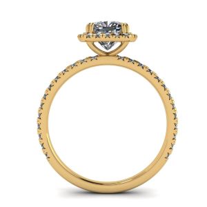 Almofada anel de noivado com auréola de diamante ouro amarelo - Foto 1
