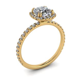 Almofada anel de noivado com auréola de diamante ouro amarelo - Foto 3