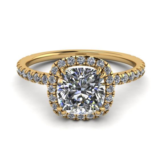Almofada anel de noivado com auréola de diamante ouro amarelo, Imagem 1