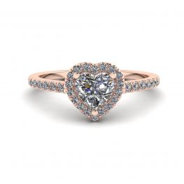 Anel de Noivado Coração Diamante Halo Ouro Rosa