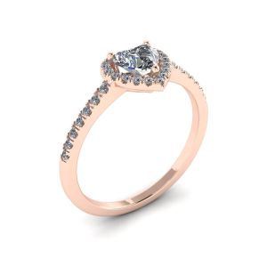 Anel de Noivado Coração Diamante Halo Ouro Rosa - Foto 3