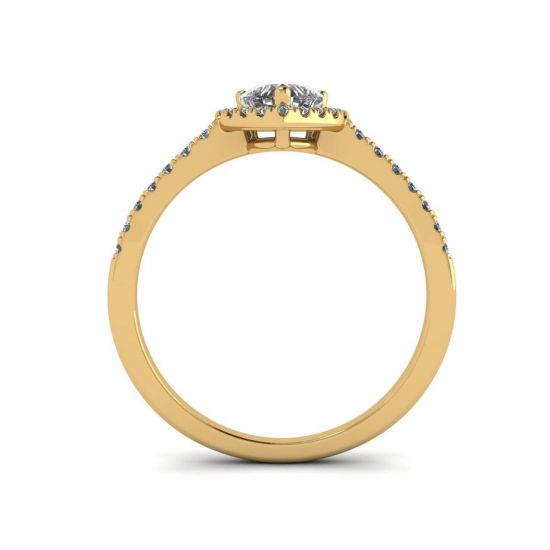 Anel de noivado com auréola de diamante coração ouro amarelo, More Image 0