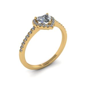 Anel de noivado com auréola de diamante coração ouro amarelo - Foto 3