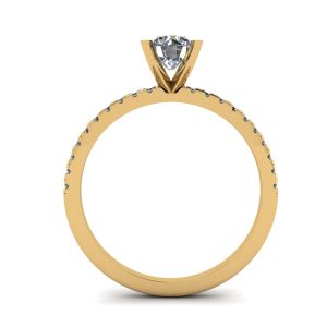 Clássico Anel de Diamante Redondo com Pavê Lateral Fino em Ouro Amarelo - Foto 1