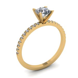 Clássico Anel de Diamante Redondo com Pavê Lateral Fino em Ouro Amarelo - Foto 3