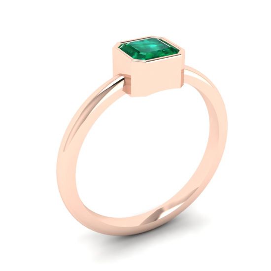 Elegante anel quadrado de esmeralda em ouro rosa 18K,  Ampliar imagem 4