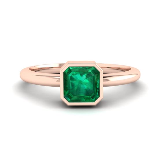 Elegante anel quadrado de esmeralda em ouro rosa 18K
