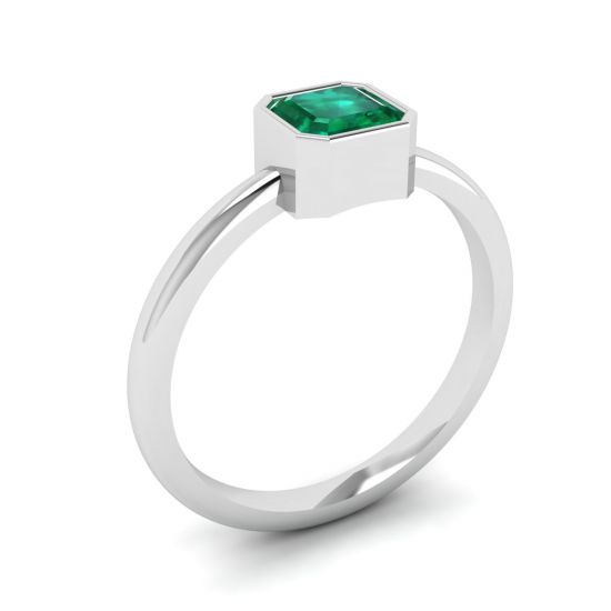 Elegante anel quadrado de esmeralda em ouro branco 18K,  Ampliar imagem 4