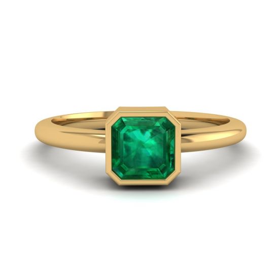 Elegante anel quadrado de esmeralda em ouro amarelo 18K