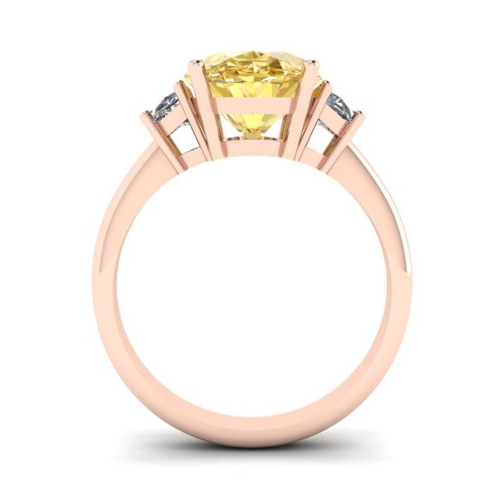 Diamante amarelo oval com diamantes brancos meia-lua lateral ouro rosa, More Image 0