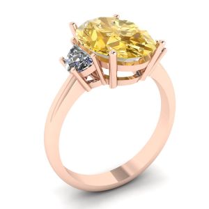 Diamante amarelo oval com diamantes brancos meia-lua lateral ouro rosa - Foto 3