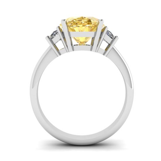 Diamante amarelo oval com anel de diamantes brancos meia-lua lateral ouro branco, More Image 0