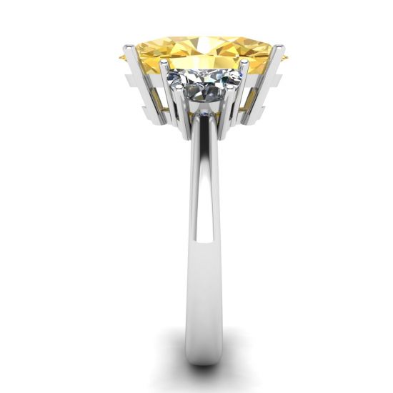 Diamante amarelo oval com anel de diamantes brancos meia-lua lateral ouro branco, More Image 1