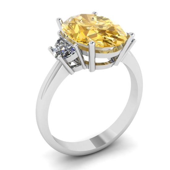 Diamante amarelo oval com anel de diamantes brancos meia-lua lateral ouro branco,  Ampliar imagem 4
