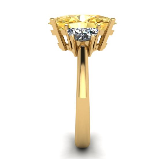 Diamante amarelo oval com anel de diamantes brancos meia-lua lateral ouro amarelo,  Ampliar imagem 3