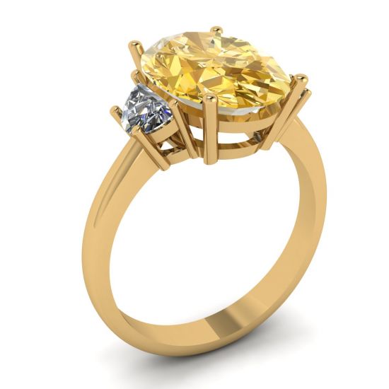 Diamante amarelo oval com anel de diamantes brancos meia-lua lateral ouro amarelo,  Ampliar imagem 4