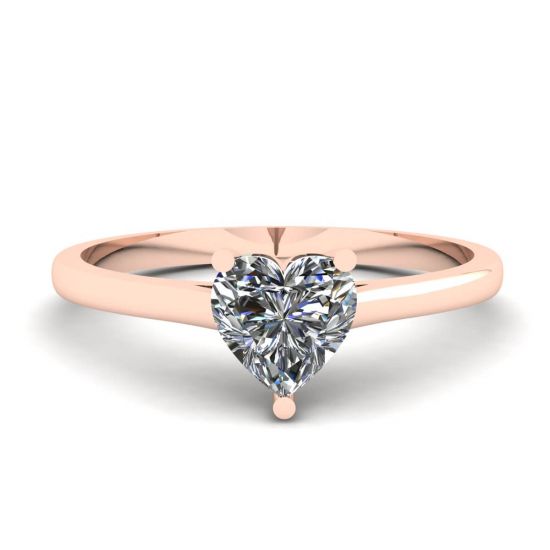 Anel Plano Simples com Coração Diamante Ouro Rosa, Imagem 1