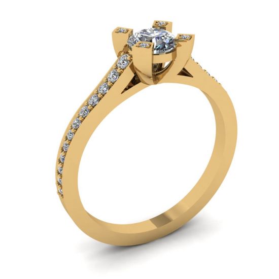 Anel de designer com diamante redondo e pavê em ouro amarelo 18K,  Ampliar imagem 4
