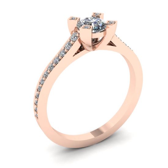 Anel de design com diamante redondo e ouro rosa pavê,  Ampliar imagem 4