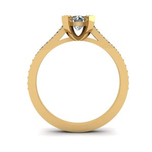 Anel de designer com diamante redondo e pavê em ouro amarelo 18K - Foto 1