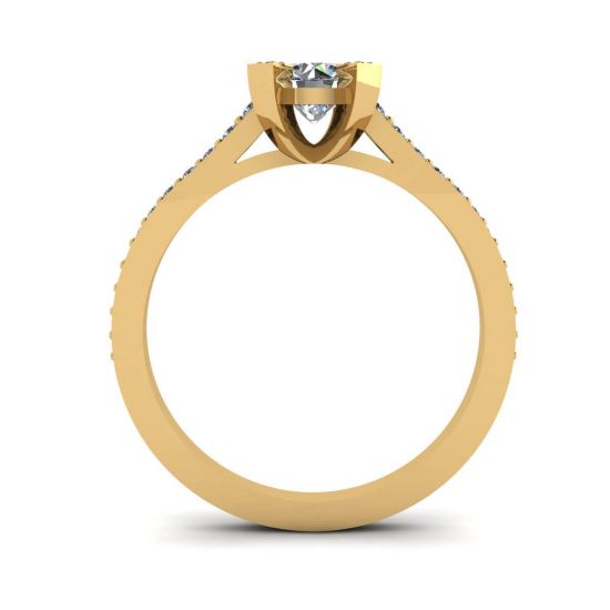 Anel de designer com diamante redondo e pavê em ouro amarelo 18K, More Image 0