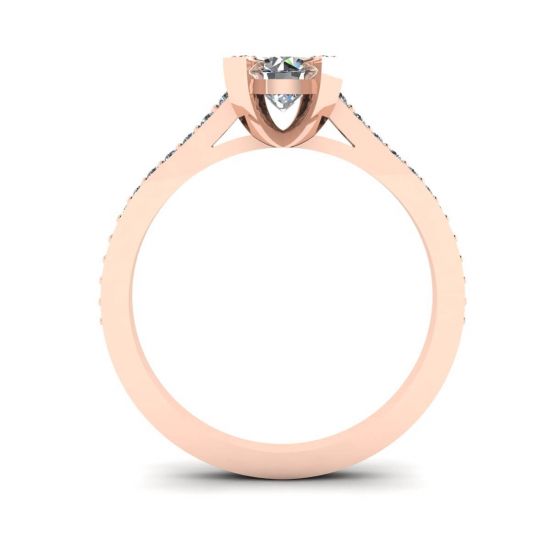 Anel de design com diamante redondo e ouro rosa pavê, More Image 0
