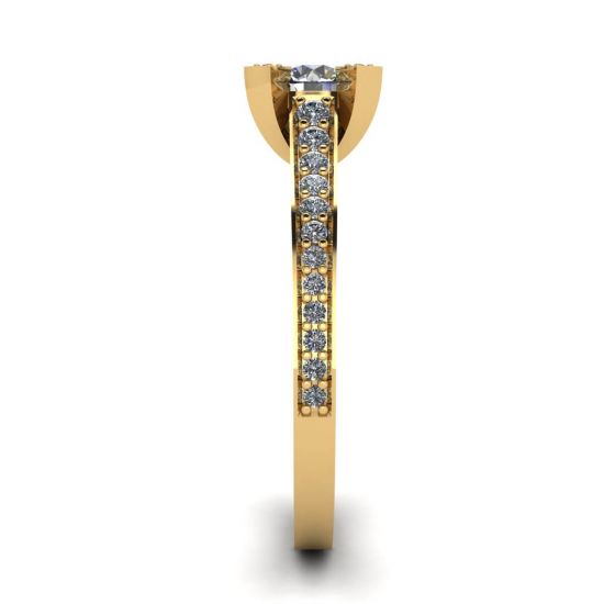 Anel de designer com diamante redondo e pavê em ouro amarelo 18K, More Image 1