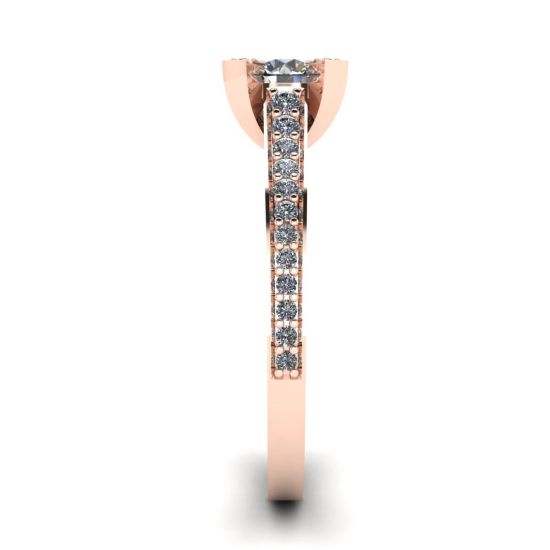 Anel de design com diamante redondo e ouro rosa pavê, More Image 1