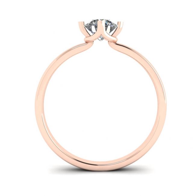 Anel de diamante redondo estilo ponta invertida em ouro rosa - Foto 1