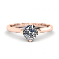 Anel de diamante redondo estilo ponta invertida em ouro rosa