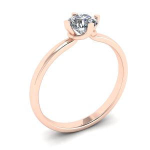 Anel de diamante redondo estilo ponta invertida em ouro rosa - Foto 3