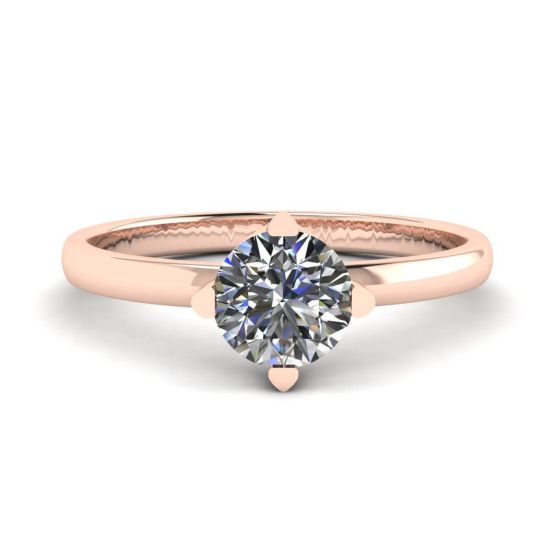 Anel de diamante redondo estilo ponta invertida em ouro rosa, Ampliar imagem 1