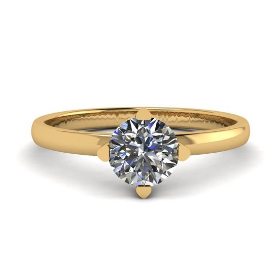 Anel de diamante redondo estilo ponta invertida em ouro amarelo, Ampliar imagem 1