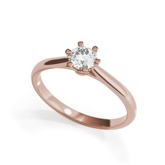 Anel de noivado coroa de diamante de 6 pinos em ouro rosa,  Ampliar imagem 4